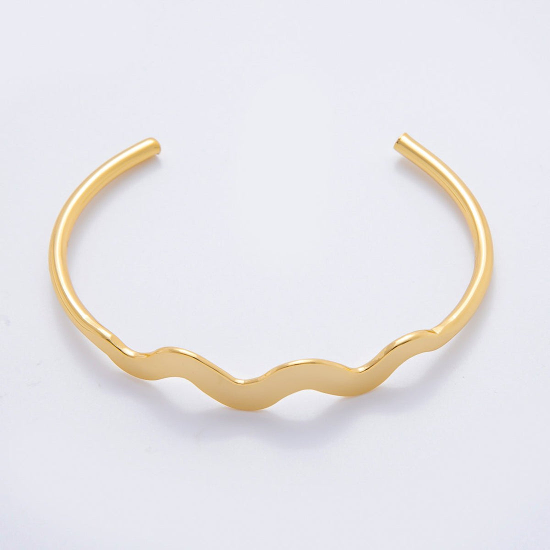 Gold Stainless Steel Triple Wave Round Cuff Bangle Bracelet | WA-3466