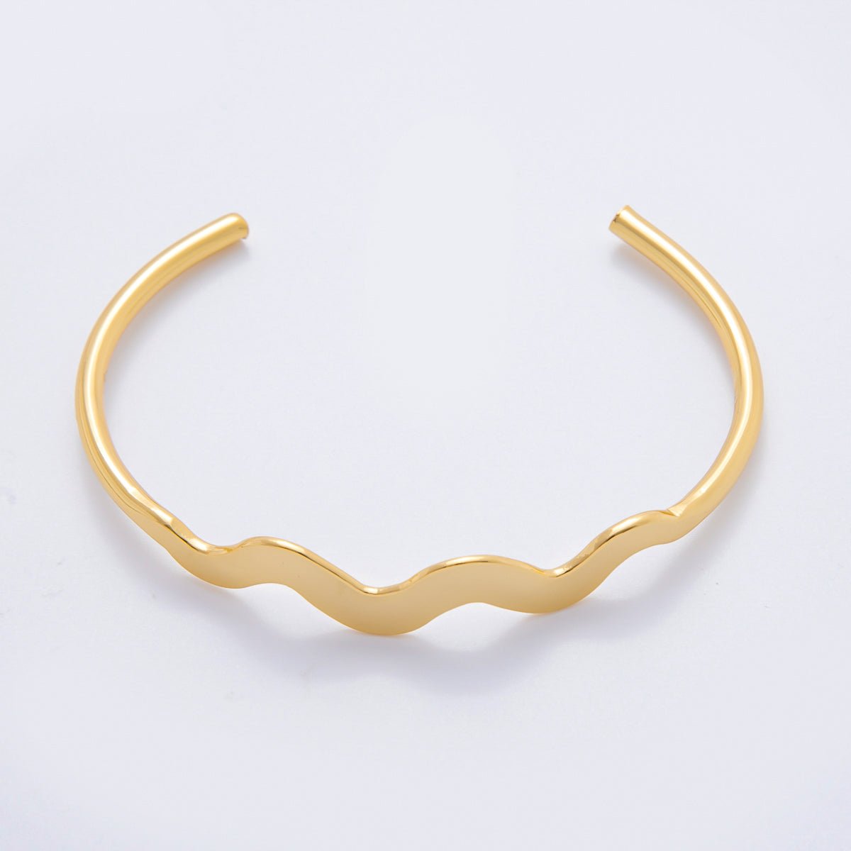 Gold Stainless Steel Triple Wave Round Cuff Bangle Bracelet | WA-3466