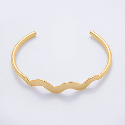 Gold Stainless Steel Triple Wave Round Cuff Bangle Bracelet | WA-3466