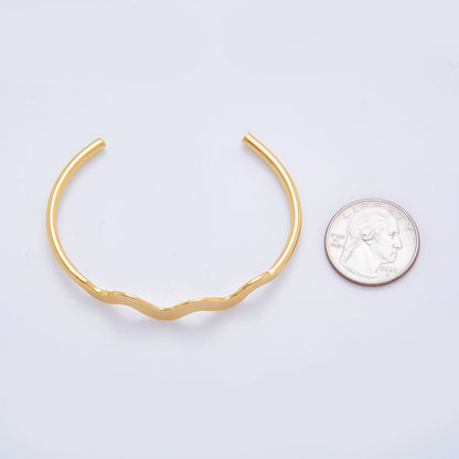 Gold Stainless Steel Triple Wave Round Cuff Bangle Bracelet | WA-3466