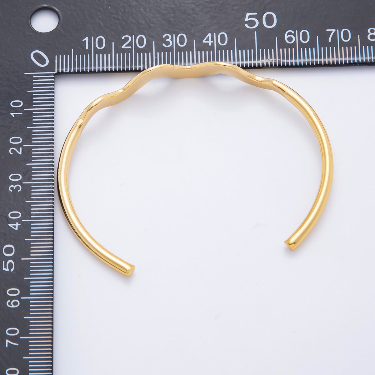 Gold Stainless Steel Triple Wave Round Cuff Bangle Bracelet | WA-3466