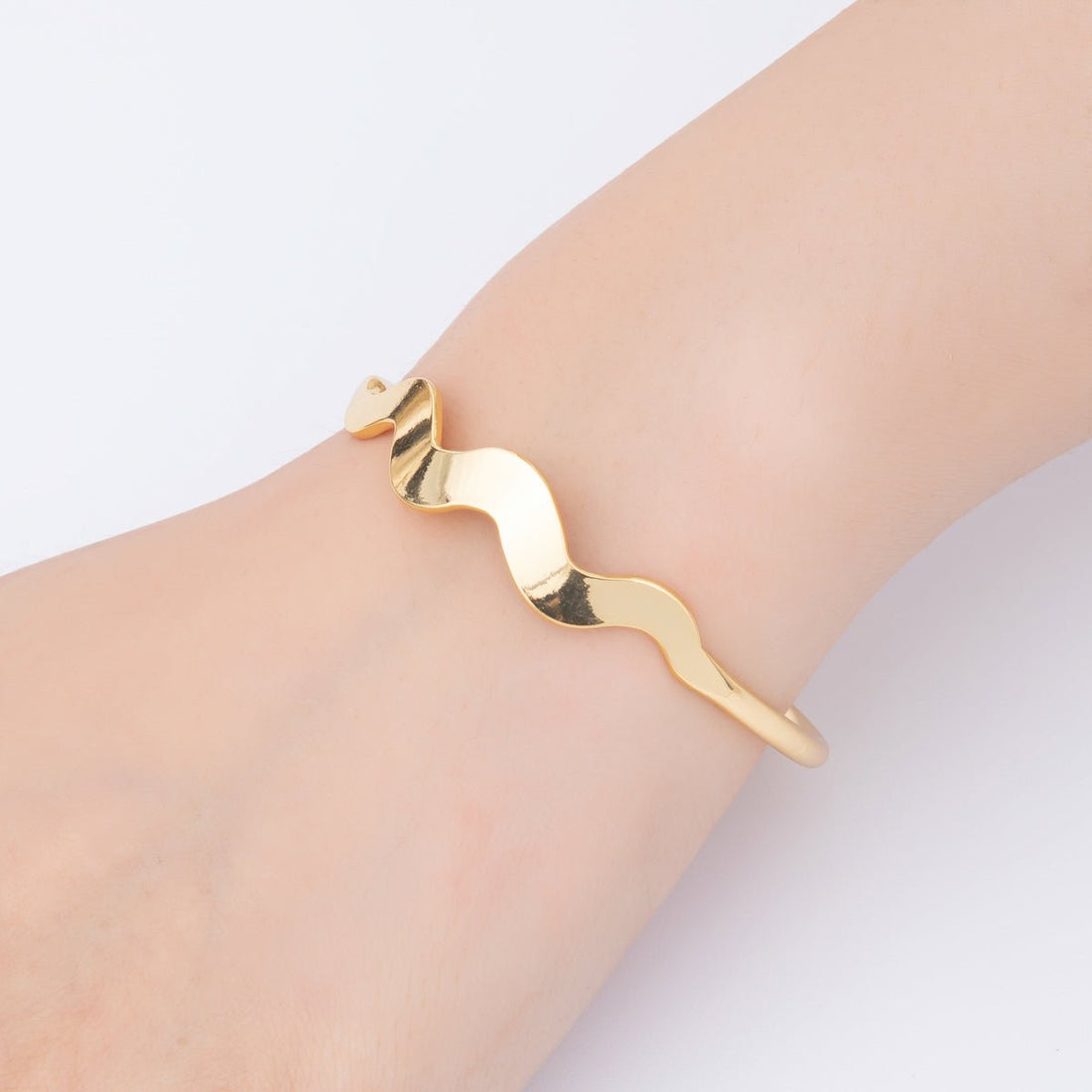 Gold Stainless Steel Triple Wave Round Cuff Bangle Bracelet | WA-3466