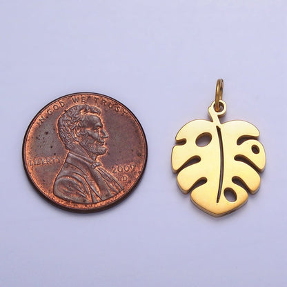 Stainless Steel Tropical Monstera Palm Leaf Nature Charm in Gold &amp; Silver | P-1218