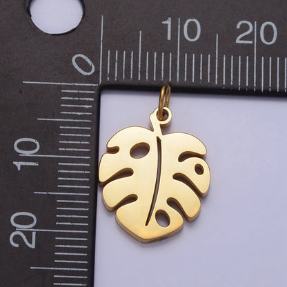 Stainless Steel Tropical Monstera Palm Leaf Nature Charm in Gold &amp; Silver | P-1218