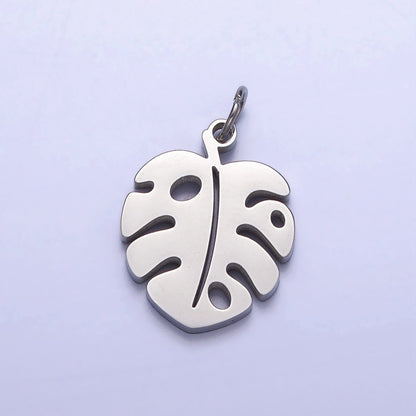 Stainless Steel Tropical Monstera Palm Leaf Nature Charm in Gold &amp; Silver | P-1218