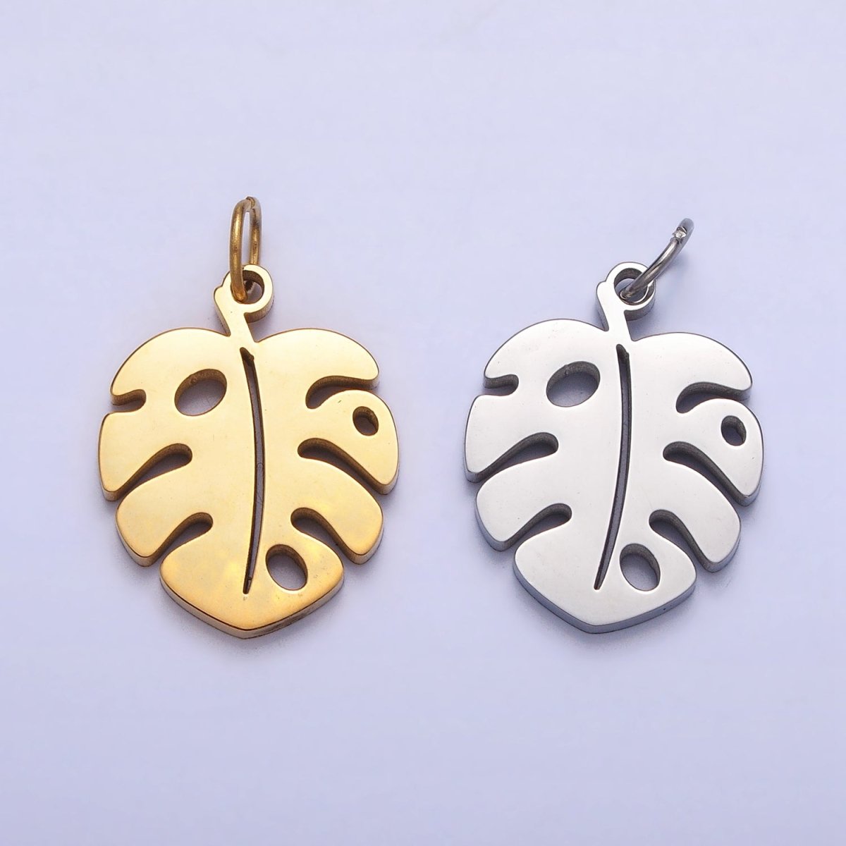 Stainless Steel Tropical Monstera Palm Leaf Nature Charm in Gold &amp; Silver | P-1218