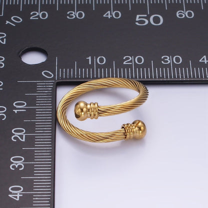 Stainless Steel Twisted Lined Band Minimalist Wrap Ring | O1286
