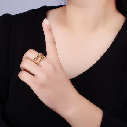 Stainless Steel Twisted Lined Band Minimalist Wrap Ring | O1286