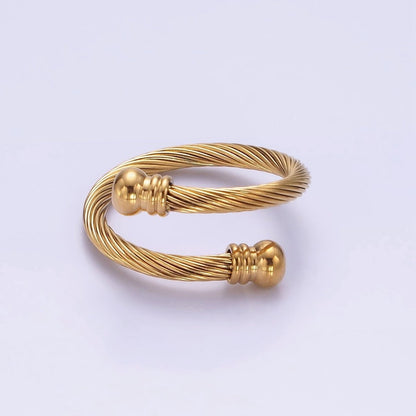 Stainless Steel Twisted Lined Band Minimalist Wrap Ring | O1286