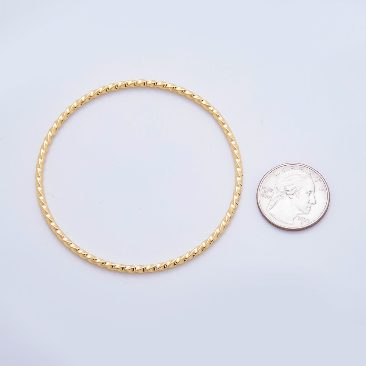 Gold Stainless Steel Twisted Rope Round Bangle Stackable Bracelet | WA-3468