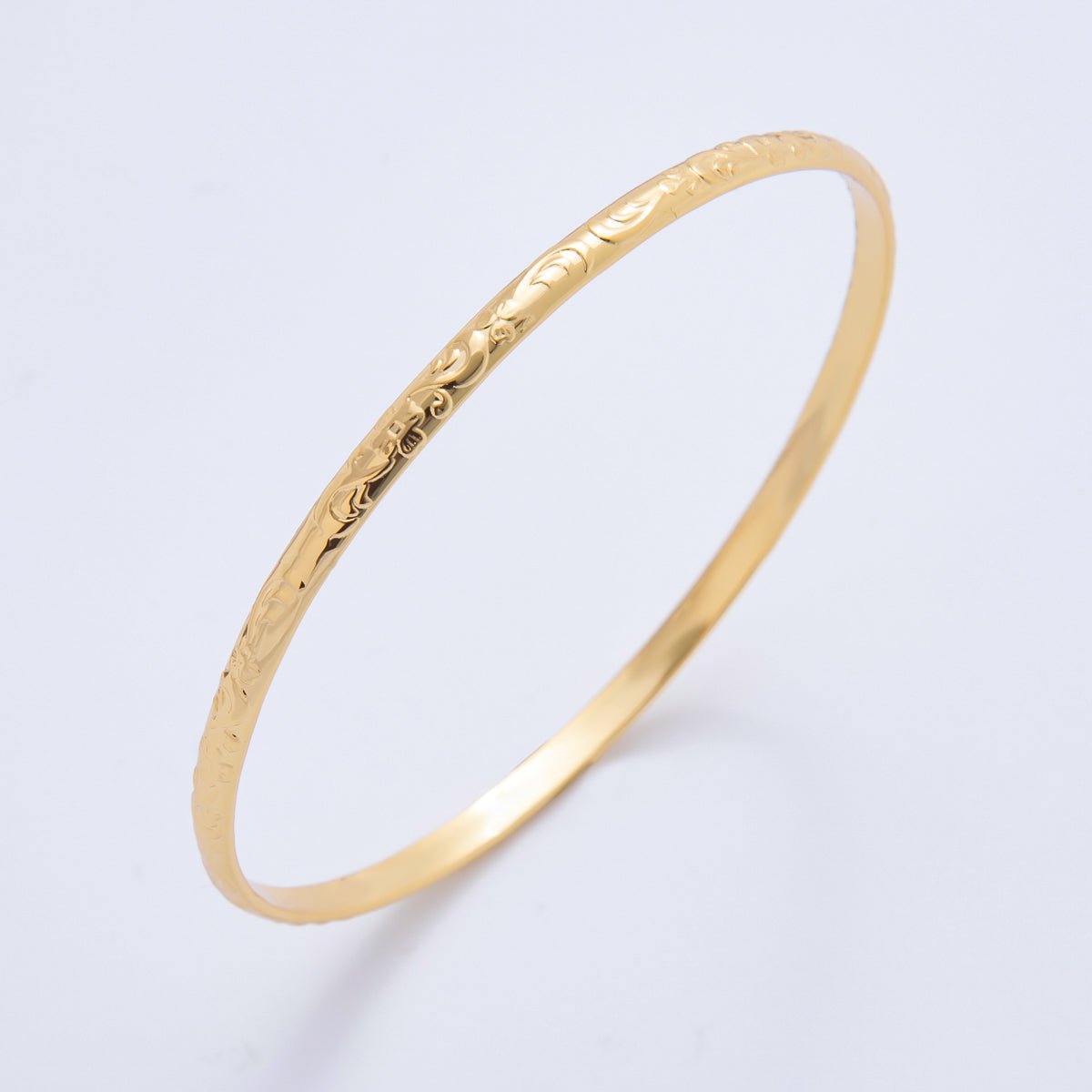 Gold Stainless Steel Bali Artisan Design Round Bangle Bracelet | WA-3463