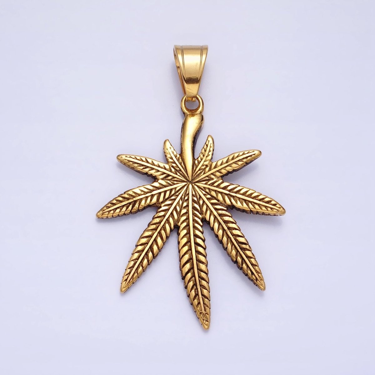 Stainless Steel Weed Leaf Statement 58mm Pendant in Silver &amp; Gold | P1132