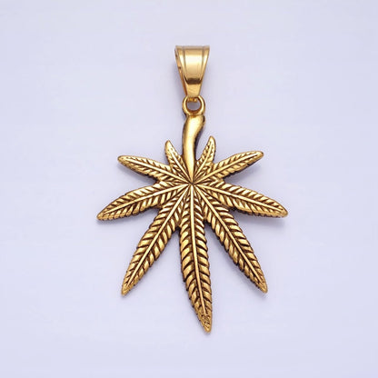 Stainless Steel Weed Leaf Statement 58mm Pendant in Silver &amp; Gold | P1132