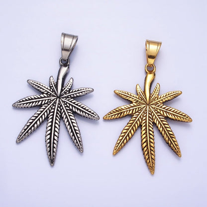 Stainless Steel Weed Leaf Statement 58mm Pendant in Silver &amp; Gold | P1132