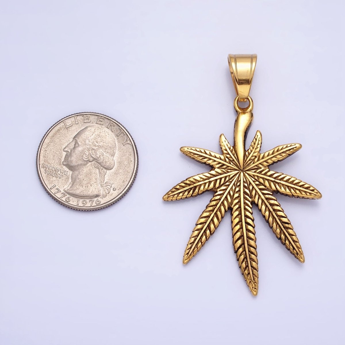 Stainless Steel Weed Leaf Statement 58mm Pendant in Silver &amp; Gold | P1132