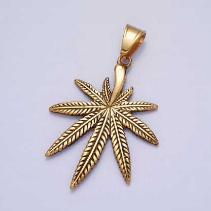 Stainless Steel Weed Leaf Statement 58mm Pendant in Silver &amp; Gold | P1132