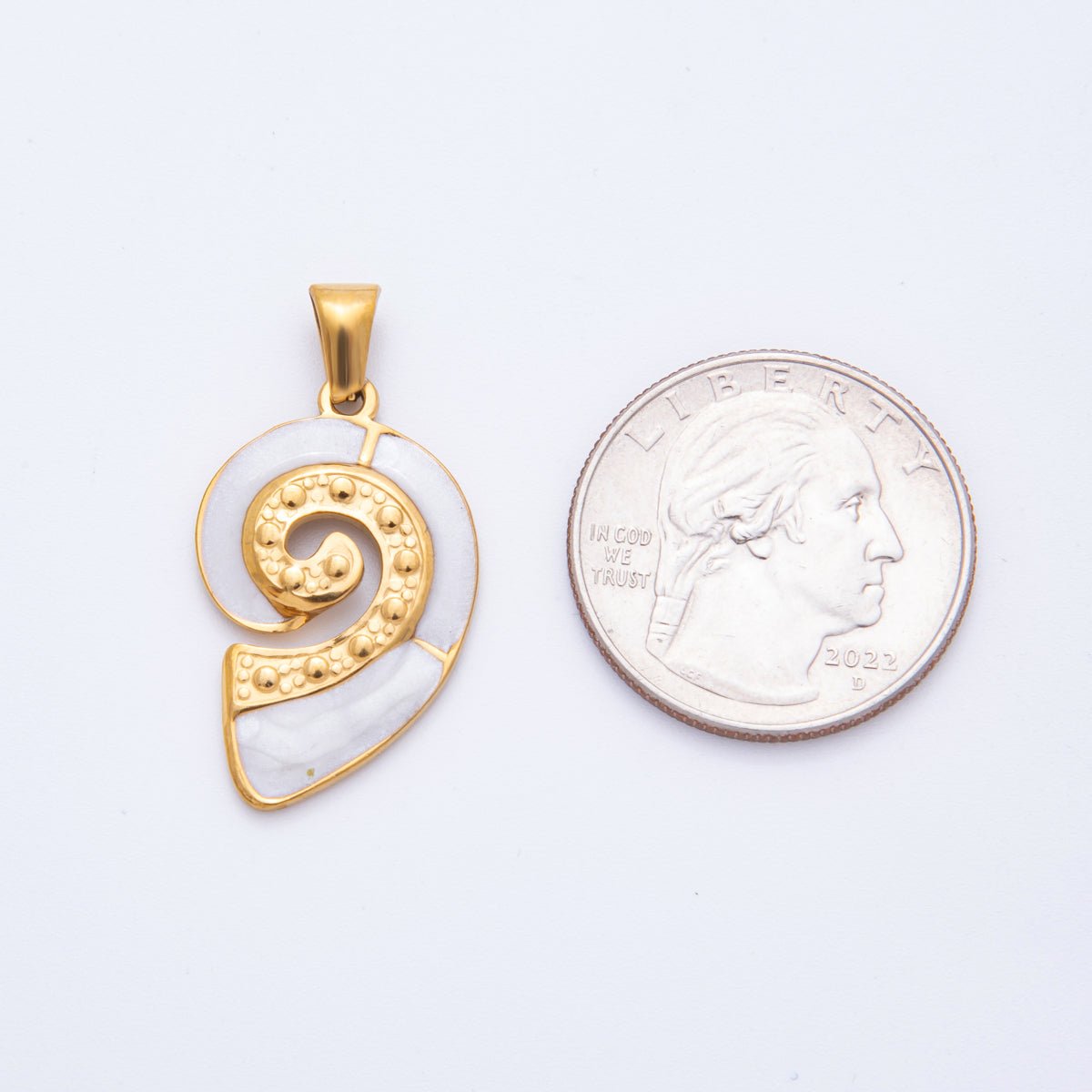 Stainless Steel White Enamel Conch Sea Shell Pendant | J520