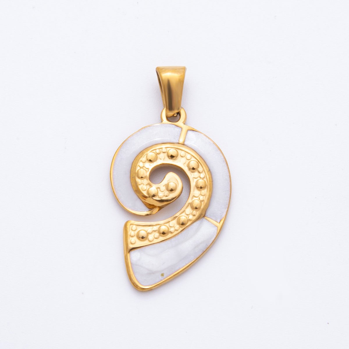 Stainless Steel White Enamel Conch Sea Shell Pendant | J520