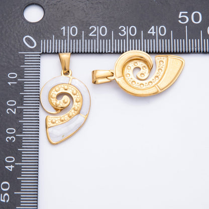 Stainless Steel White Enamel Conch Sea Shell Pendant | J520