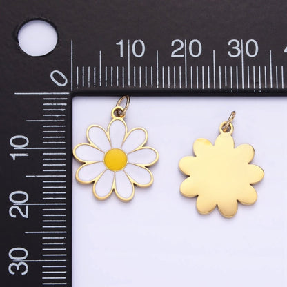 Stainless Steel White Enamel Daisy Flower Charm | P1014