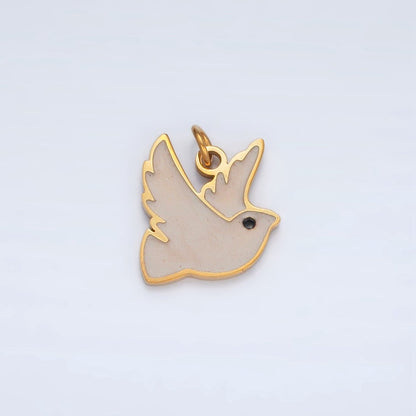 Stainless Steel White Enamel Dove Bird Mini Charm | P1043