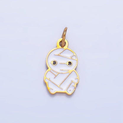 Stainless Steel White Enamel Mummy Halloween Holiday Charm | P1524