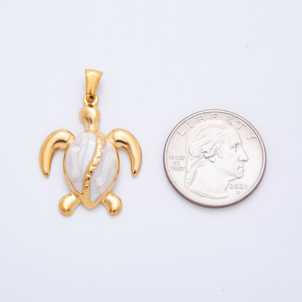 Stainless Steel White Enamel Turtle Tortoise Animal Pendant | J-524