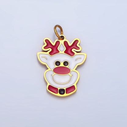 Stainless Steel White Reindeer Animal Enamel Holiday Charm | P1307