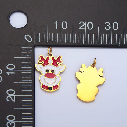 Stainless Steel White Reindeer Animal Enamel Holiday Charm | P1307