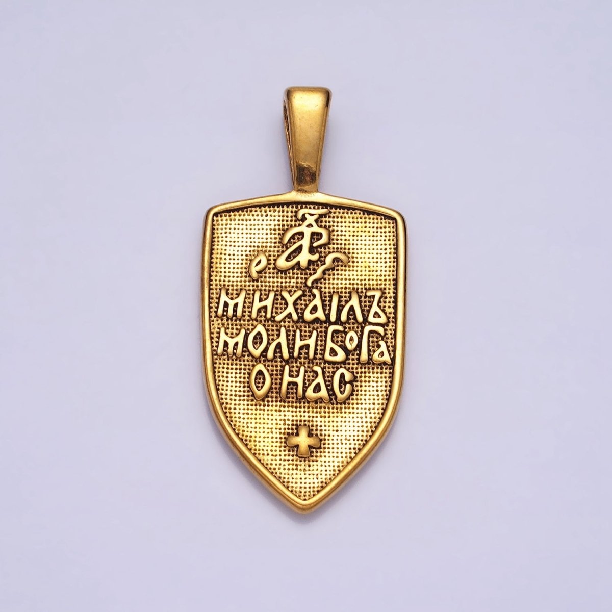 Stainless Steel Winged Angel Soldier Religious Cross Shield Crest Double Sided Pendant in Silver &amp; Gold | P-1135
