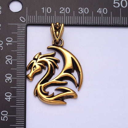 Stainless Steel Winged Geometric Spiked Dragon Gold, Silver Pendant | P-1127