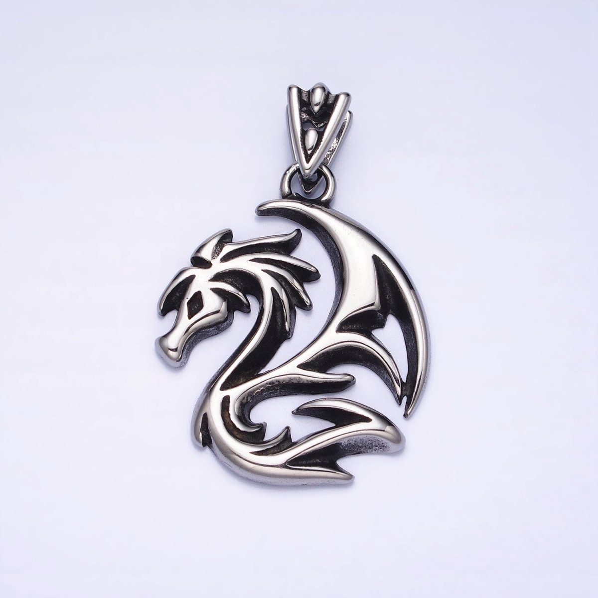 Stainless Steel Winged Geometric Spiked Dragon Gold, Silver Pendant | P-1127