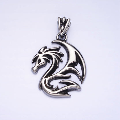 Stainless Steel Winged Geometric Spiked Dragon Gold, Silver Pendant | P-1127