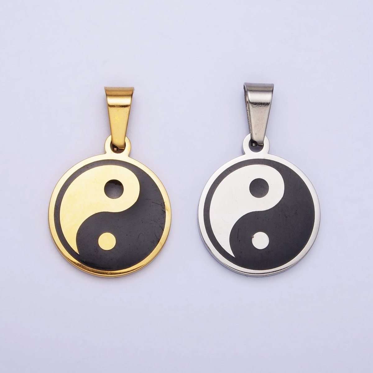 Stainless Steel Yin Yang Enamel Round Minimalist Pendant in Gold &amp; Silver | P-1099