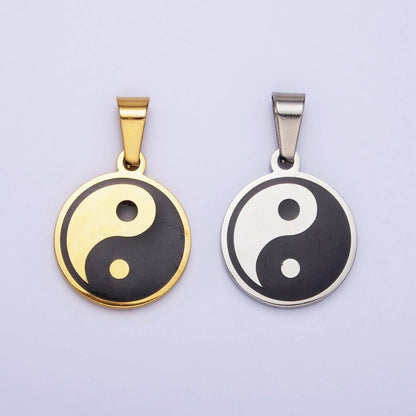 Stainless Steel Yin Yang Enamel Round Minimalist Pendant in Gold &amp; Silver | P-1099
