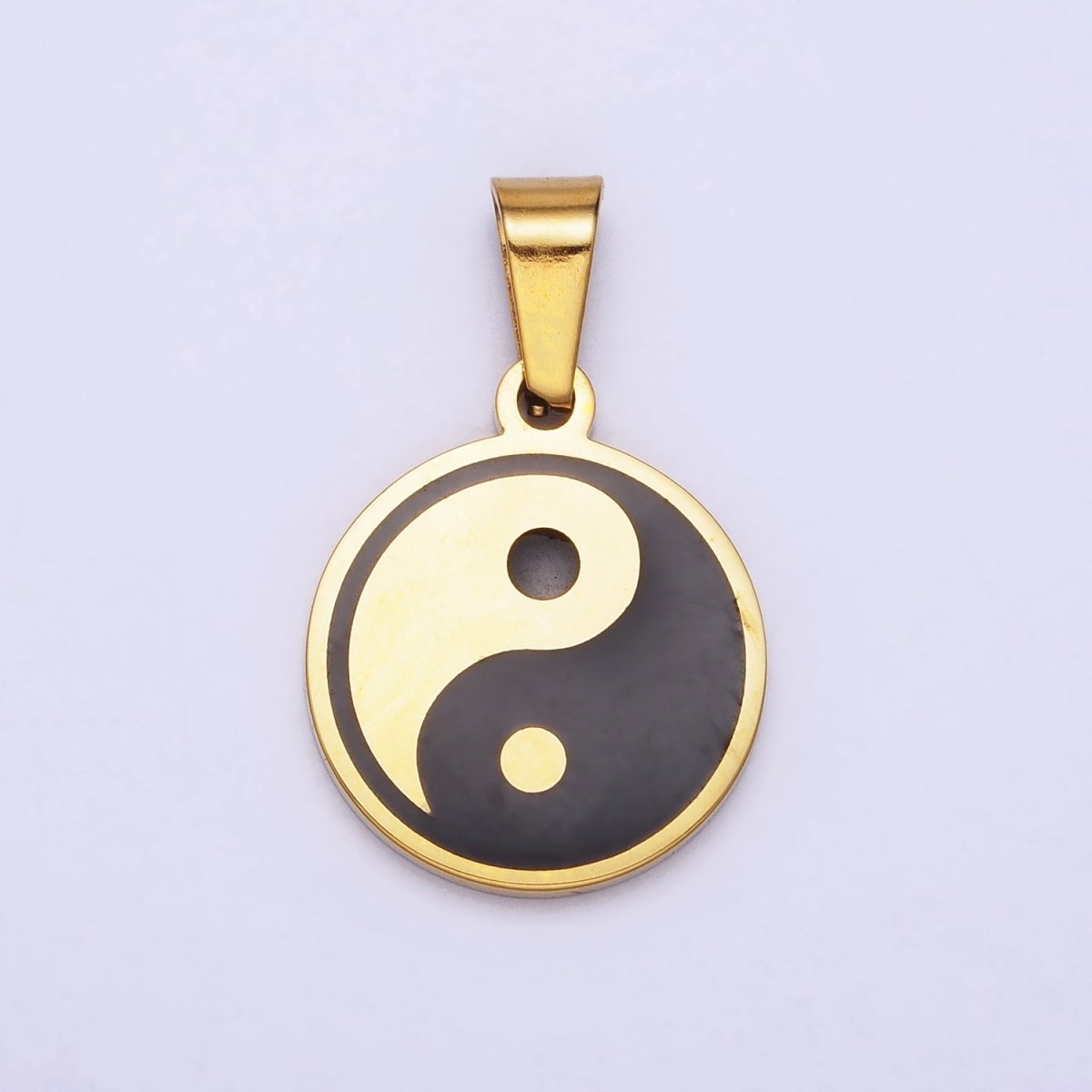 Stainless Steel Yin Yang Enamel Round Minimalist Pendant in Gold &amp; Silver | P-1099