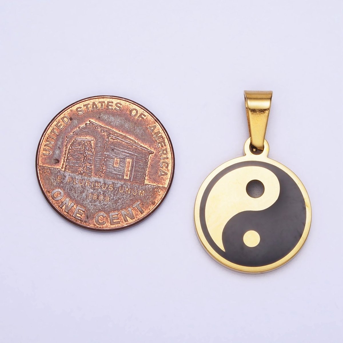 Stainless Steel Yin Yang Enamel Round Minimalist Pendant in Gold &amp; Silver | P-1099