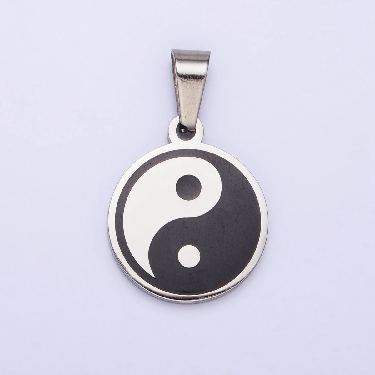 Stainless Steel Yin Yang Enamel Round Minimalist Pendant in Gold &amp; Silver | P-1099