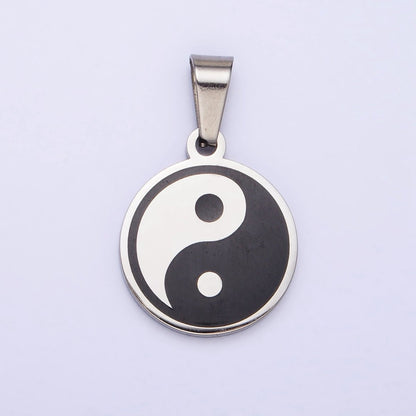Stainless Steel Yin Yang Enamel Round Minimalist Pendant in Gold &amp; Silver | P-1099