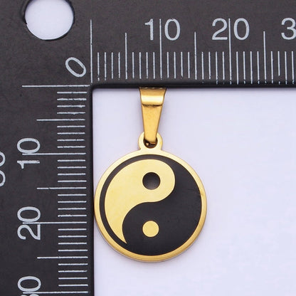 Stainless Steel Yin Yang Enamel Round Minimalist Pendant in Gold &amp; Silver | P-1099