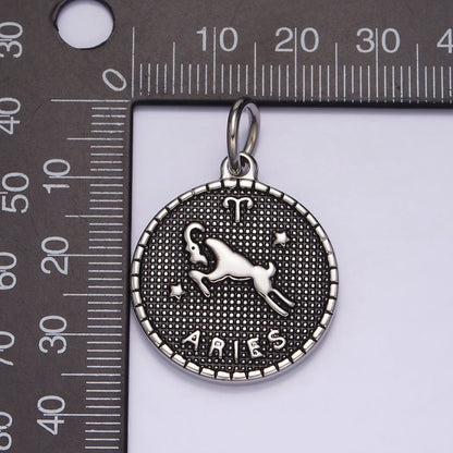 Stainless Steel Zodiac Astrological Sign Birth Star Constellation Dotted Round Silver Charm | A-A1229-A-A1234