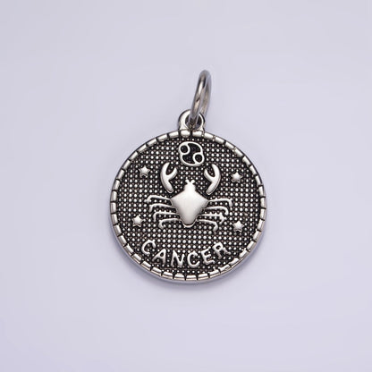Stainless Steel Zodiac Astrological Sign Birth Star Constellation Dotted Round Silver Charm | A-A1229-A-A1234