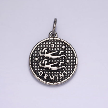 Stainless Steel Zodiac Astrological Sign Birth Star Constellation Dotted Round Silver Charm | A-A1229-A-A1234