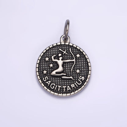 Stainless Steel Zodiac Astrological Sign Birth Star Constellation Dotted Round Silver Charm | A-A1229-A-A1234