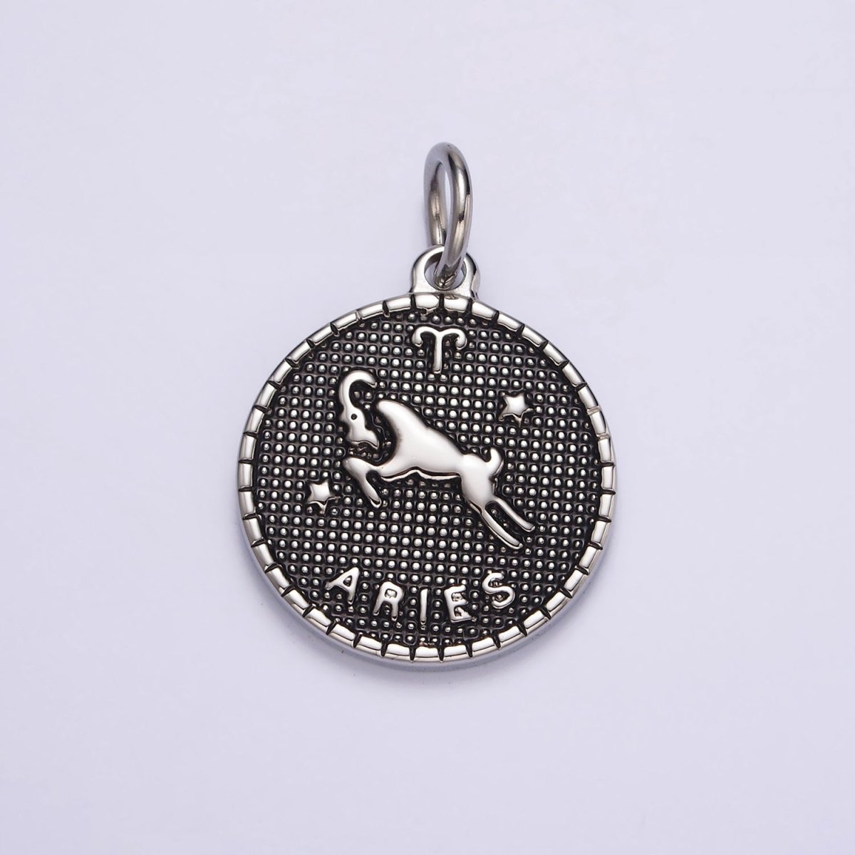 Stainless Steel Zodiac Astrological Sign Birth Star Constellation Dotted Round Silver Charm | A-A1229-A-A1234