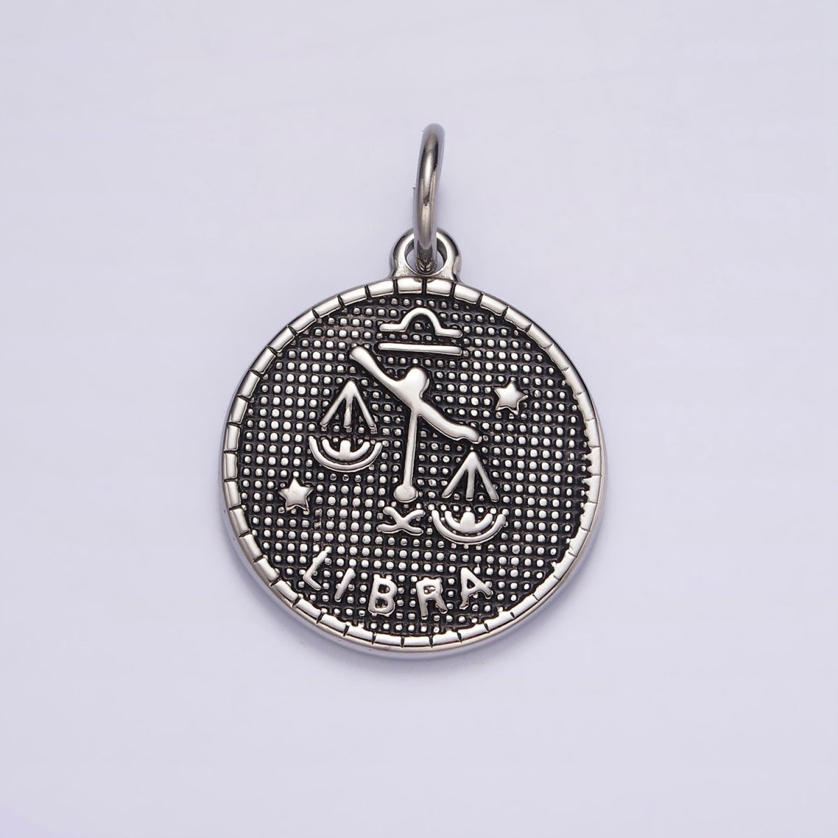 Stainless Steel Zodiac Astrological Sign Birth Star Constellation Dotted Round Silver Charm | A-A1229-A-A1234