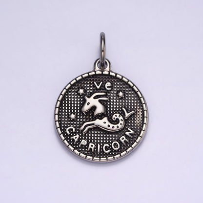 Stainless Steel Zodiac Astrological Sign Birth Star Constellation Dotted Round Silver Charm | A-A1229-A-A1234