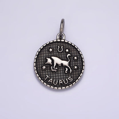 Stainless Steel Zodiac Astrological Sign Birth Star Constellation Dotted Round Silver Charm | A-A1229-A-A1234