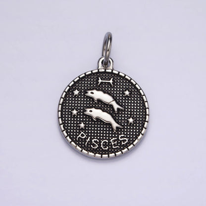 Stainless Steel Zodiac Astrological Sign Birth Star Constellation Dotted Round Silver Charm | A-A1229-A-A1234