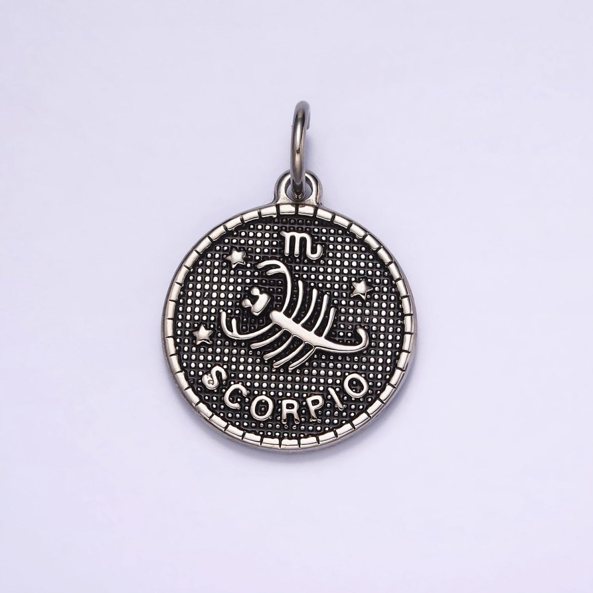 Stainless Steel Zodiac Astrological Sign Birth Star Constellation Dotted Round Silver Charm | A-A1229-A-A1234